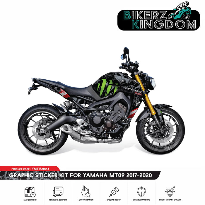 PREMIUM RANGE Yamaha MT09 Skulls Monster Energy Graphic Kit fits 2017 - 2020 Bikerz Kingdom