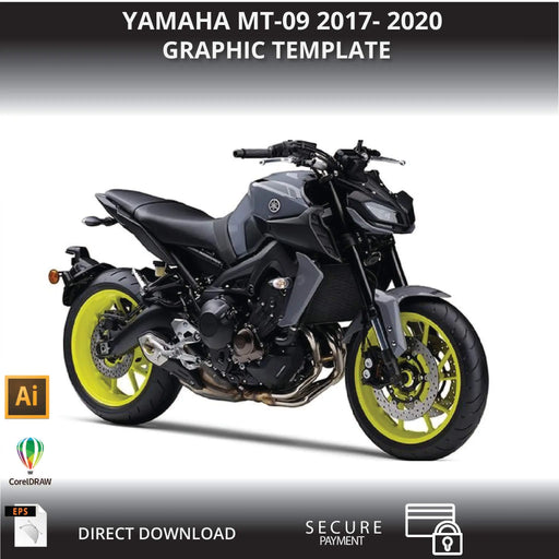 YAMAHA MT-09 2017- 2020 Motorcycle 1:1 Vector Graphic Template Bikerz Kingdom