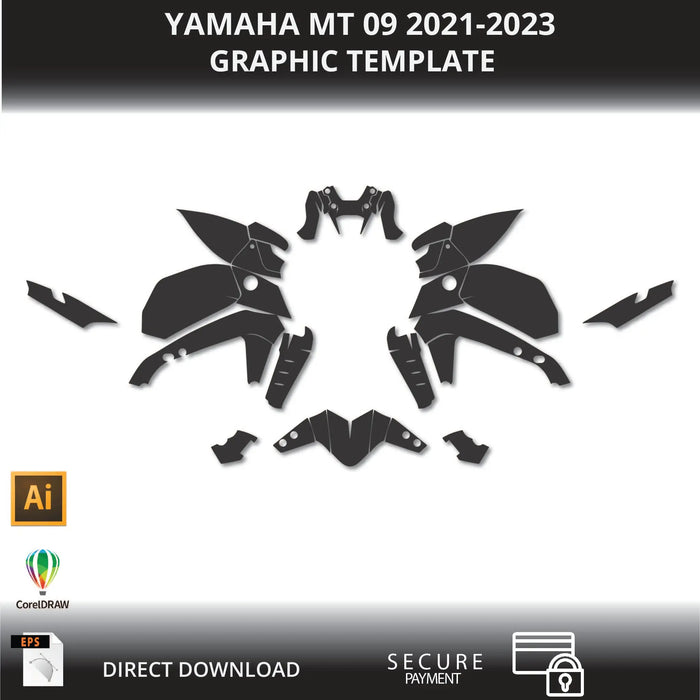 YAMAHA MT 09 2021-2023 Motorcycle 1:1 Vector Graphic Template Bikerz Kingdom