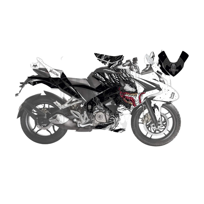 Bajaj Pulsar RS200 Marvel Venom Graphic Kit Decal Wrap Sticker Set Bikerz Kingdom