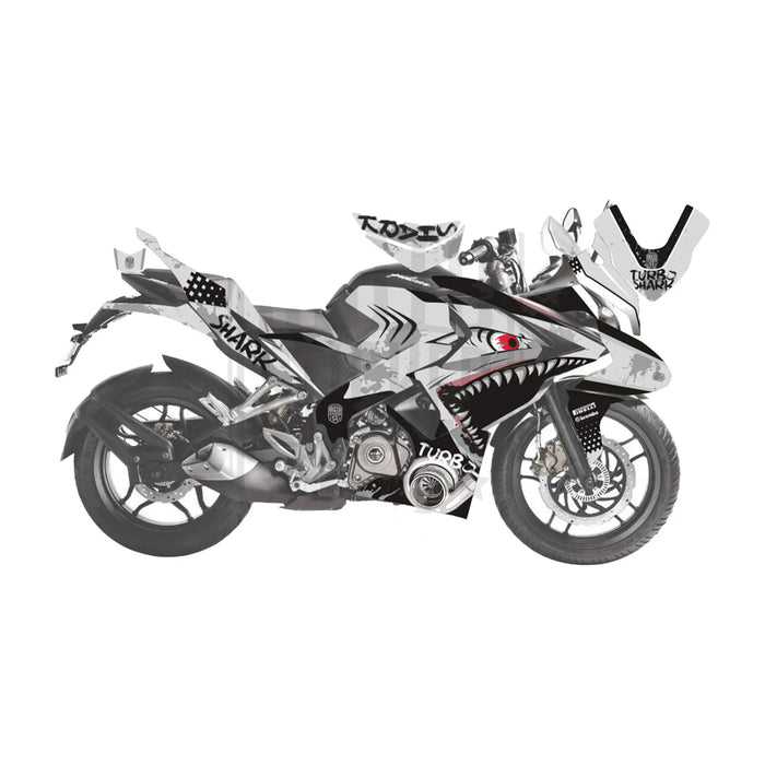 Bajaj Pulsar RS200 Turbo Shark Graphic Kit Decal Wrap Sticker Set Bikerz Kingdom