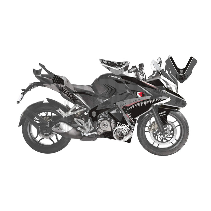 Bajaj Pulsar RS200 Turbo Shark Graphic Kit Decal Wrap Sticker Set Bikerz Kingdom