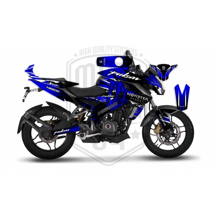 Bajaj Pulsar 2014 - 2023 NS200 Monster Energy Graphic Blue Kit Decal Wrap Set Bikerz Kingdom