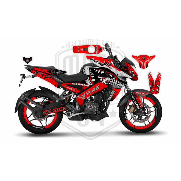 Rossi Shark Pro 46 Graphic Kit for Bajaj NS200, Custom Motorcycle Decals, Perfect Gift for Riders