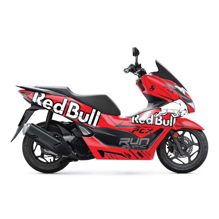 Honda PCX125 2025 Red Bull Graphic Kit Full Decals Bikerz Kingdom