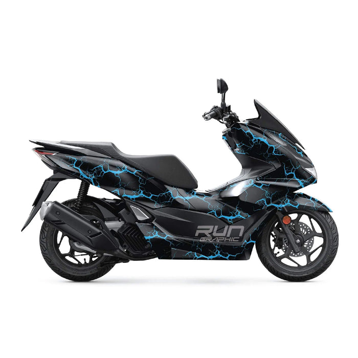 Honda PCX 125 2025 Black Blue Lightning Graphic Kit Full Decals Bikerz Kingdom