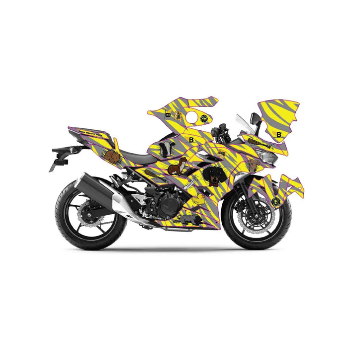Kawasaki Ninja 400 2018-2024 Yellow Grey Tiger Theme Graphic Kit - Bikerz Kingdom
