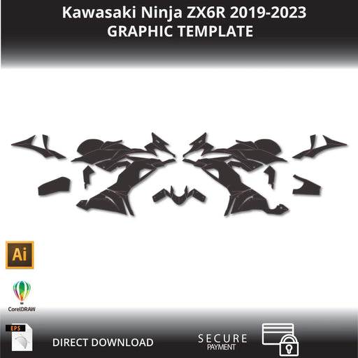 KAWASAKI NINJA ZX-6R 2019-2023 1:1 Vector Graphic Template Bikerz Kingdom