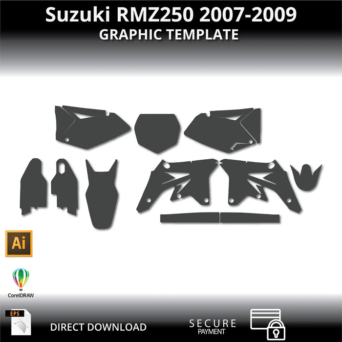 Suzuki RMZ250 2007-2009 Motorcycle 1:1 Vector Graphic Template Bikerz Kingdom