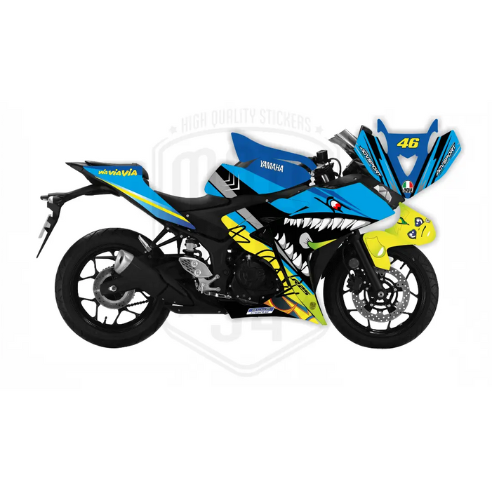 Yamaha Blue Rossi Shark Graphic Sticker Decal Wrap Kit Fits Yamaha R3 R25 2014-2022 Bikerz Kingdom