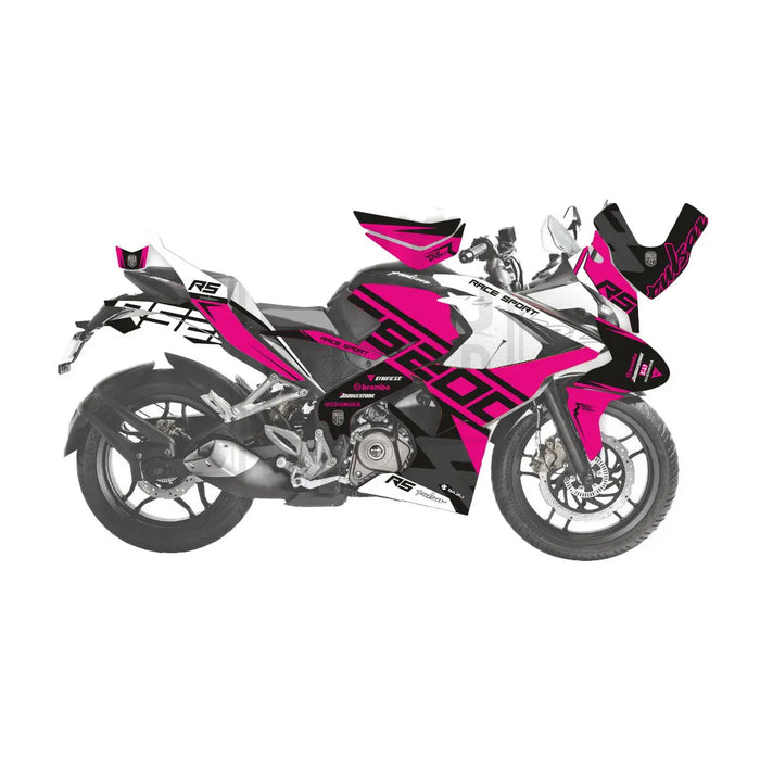 Bajaj Pulsar 2015 - 2022 RS200 Pink Race Sport Graphic Kit Decal Wrap Sticker Set Bikerz Kingdom