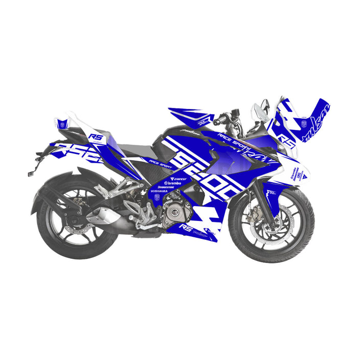 Bajaj Pulsar 2015 - 2022 RS200 Blue Race Sport Graphic Kit Decal Wrap Sticker Set