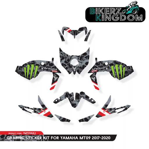 PREMIUM RANGE Yamaha MT09 Skulls Monster Energy Graphic Kit fits 2017 - 2020 Bikerz Kingdom