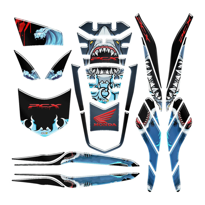 Honda PCX Angry Shark Tank Pad Set for 2021-2024 Bikerz Kingdom
