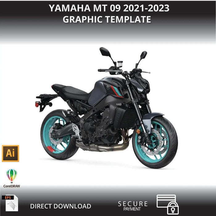 YAMAHA MT 09 2021-2023 Motorcycle 1:1 Vector Graphic Template Bikerz Kingdom
