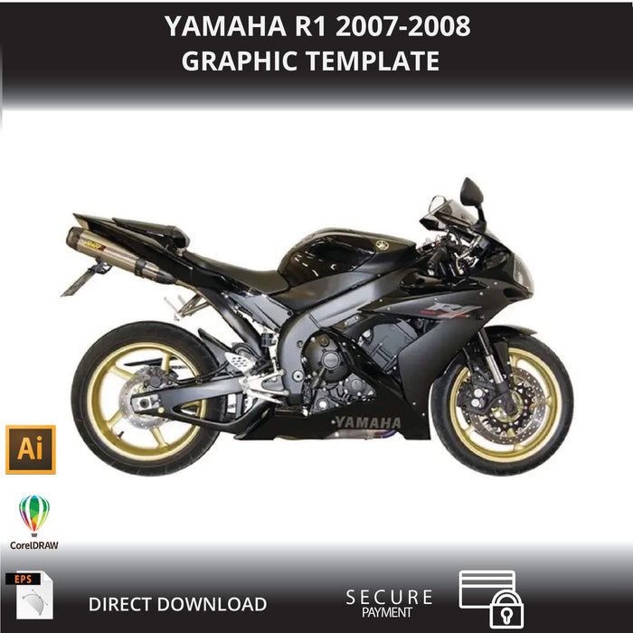 YAMAHA R1 2007-2008 Motorcycle 1:1 Vector Graphic Template