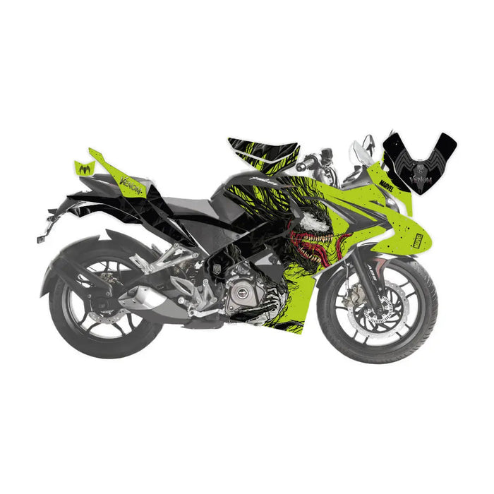 Bajaj Pulsar RS200 Marvel Venom Graphic Kit Decal Wrap Sticker Set Bikerz Kingdom