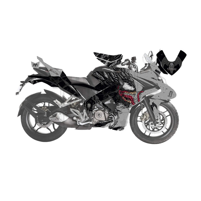 Bajaj Pulsar RS200 Marvel Venom Graphic Kit Decal Wrap Sticker Set Bikerz Kingdom