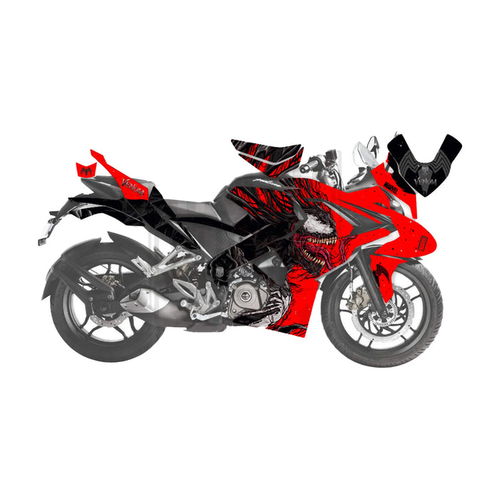 Bajaj Pulsar RS200 Marvel Venom Graphic Kit Decal Wrap Sticker Set Bikerz Kingdom