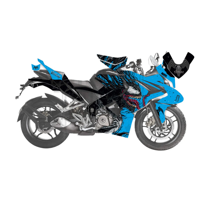 Bajaj Pulsar RS200 Marvel Venom Graphic Kit Decal Wrap Sticker Set Bikerz Kingdom