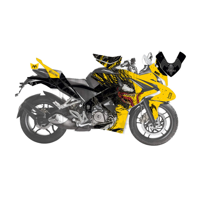 Bajaj Pulsar RS200 Marvel Venom Graphic Kit Decal Wrap Sticker Set Bikerz Kingdom