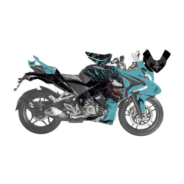 Bajaj Pulsar RS200 Marvel Venom Graphic Kit Decal Wrap Sticker Set Bikerz Kingdom
