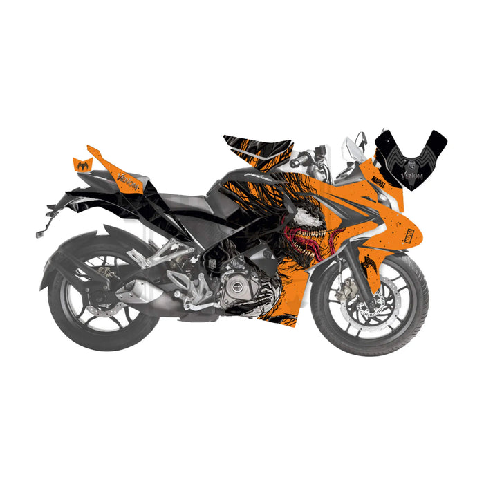 Bajaj Pulsar RS200 Marvel Venom Graphic Kit Decal Wrap Sticker Set Bikerz Kingdom