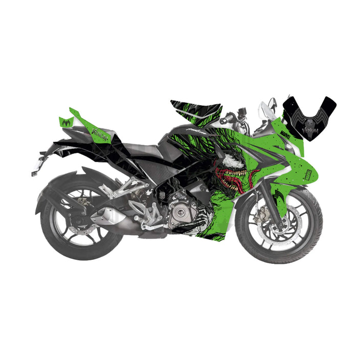 Bajaj Pulsar RS200 Marvel Venom Graphic Kit Decal Wrap Sticker Set Bikerz Kingdom