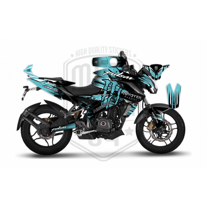 Bajaj Pulsar 2014 - 2023 NS200 Monster Energy Graphic Blue Kit Decal Wrap Set