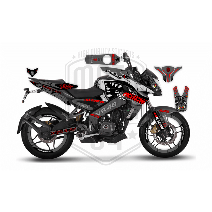 Rossi Shark Pro 46 Graphic Kit for Bajaj NS200, Custom Motorcycle Decals, Perfect Gift for Riders