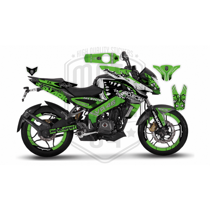 Rossi Shark Pro 46 Graphic Kit for Bajaj NS200, Custom Motorcycle Decals, Perfect Gift for Riders