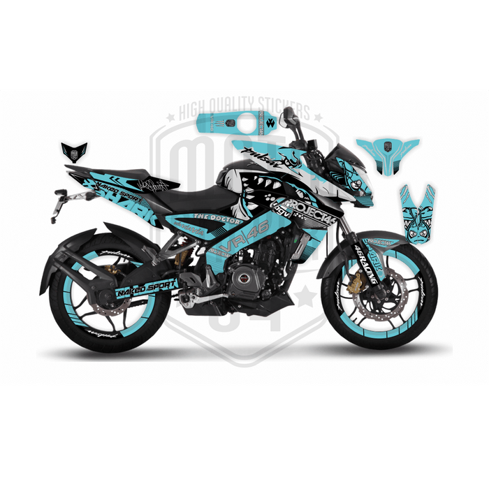 Rossi Shark Pro 46 Graphic Kit for Bajaj NS200, Custom Motorcycle Decals, Perfect Gift for Riders