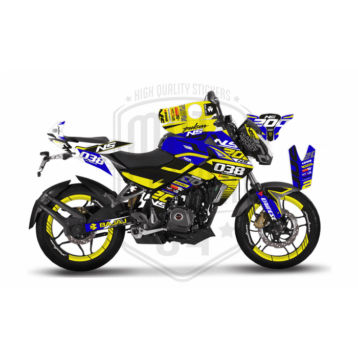 Bajaj Pulsar NS200 Flou Bright Graphic Kit with Wheel Rim Tape