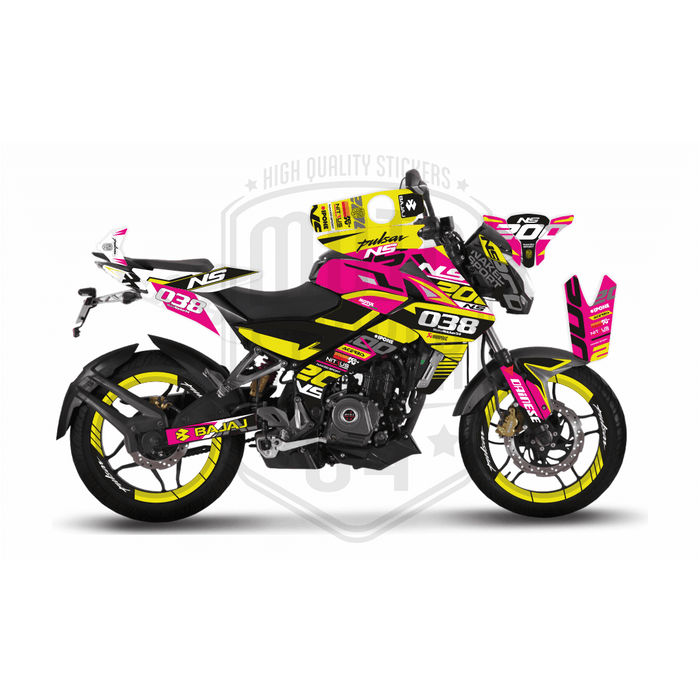 Bajaj Pulsar NS200 Flou Bright Graphic Kit with Wheel Rim Tape