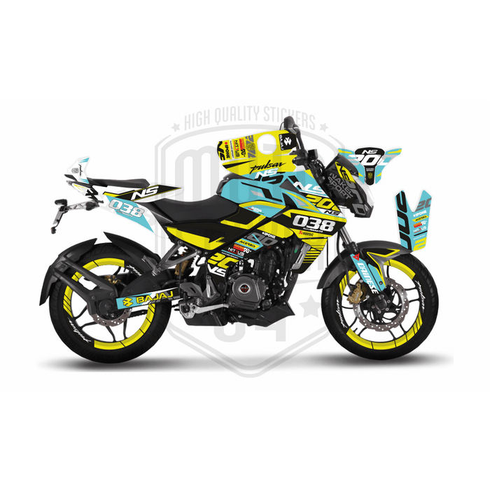 Bajaj Pulsar NS200 Flou Bright Graphic Kit with Wheel Rim Tape