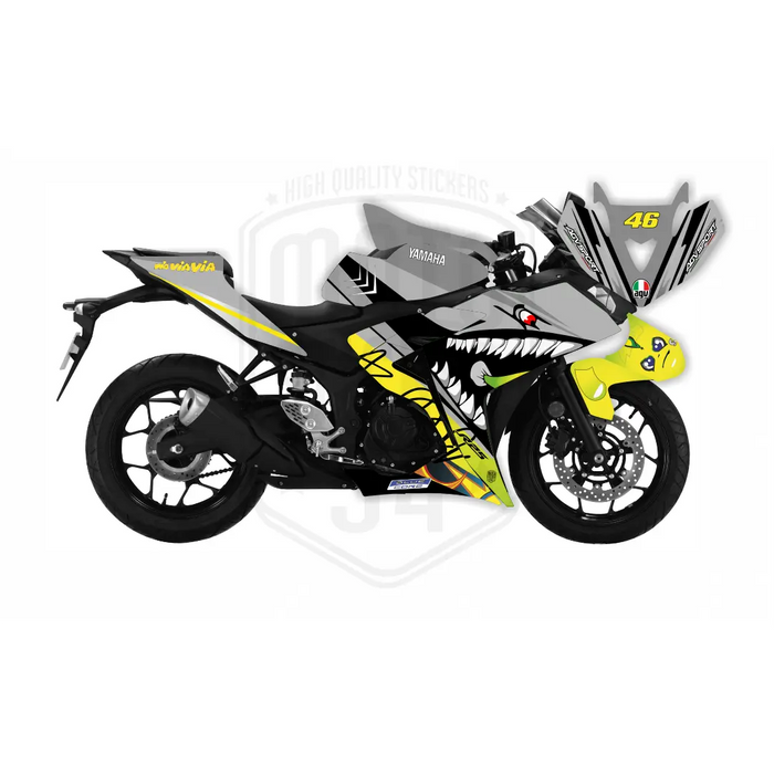 Yamaha Blue Rossi Shark Graphic Sticker Decal Wrap Kit Fits Yamaha R3 R25 2014-2022 Bikerz Kingdom