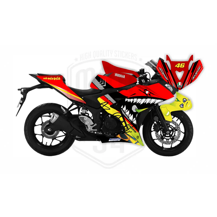 Yamaha Blue Rossi Shark Graphic Sticker Decal Wrap Kit Fits Yamaha R3 R25 2014-2022 Bikerz Kingdom