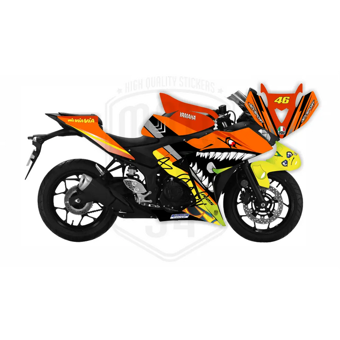 Yamaha Blue Rossi Shark Graphic Sticker Decal Wrap Kit Fits Yamaha R3 R25 2014-2022 Bikerz Kingdom