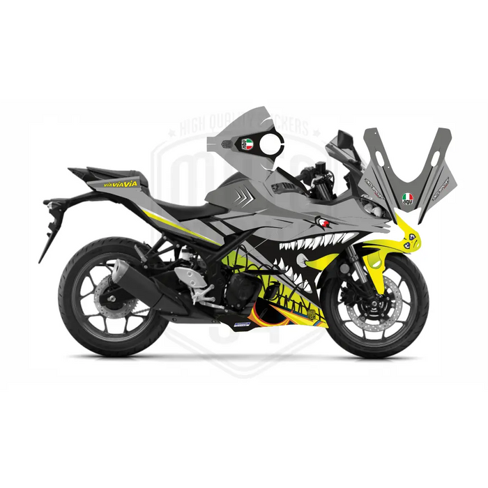 Yamaha Blue Rossi Shark Graphic Sticker Decal Wrap Kit Fits Yamaha R3 R25 2014-2022 Bikerz Kingdom