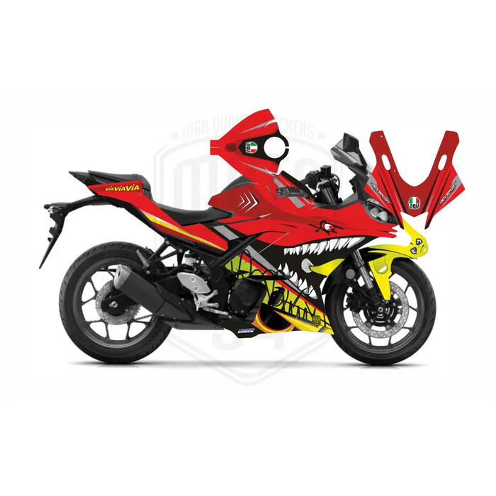 Yamaha Blue Rossi Shark Graphic Sticker Decal Wrap Kit Fits Yamaha R3 R25 2014-2022 Bikerz Kingdom