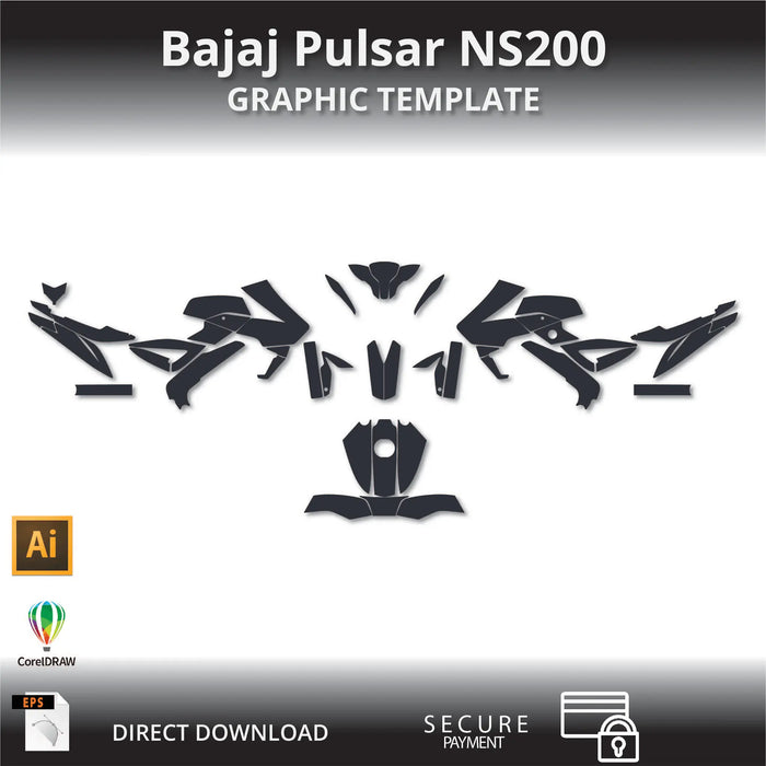 Bajaj Pulsar NS200 Motorcycle 1:1 Vector Graphic Template Bikerz Kingdom