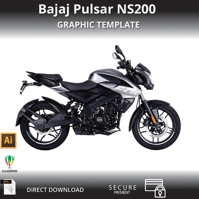 Bajaj Pulsar NS200 Motorcycle 1:1 Vector Graphic Template Bikerz Kingdom