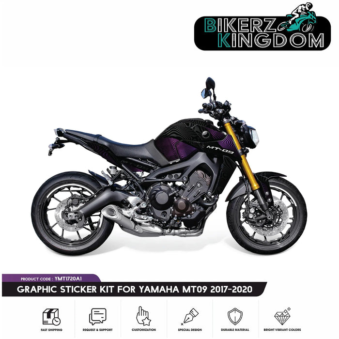 PREMIUM RANGE Yamaha MT09 Purple Graphic Kit fits 2017 - 2020 Bikerz Kingdom