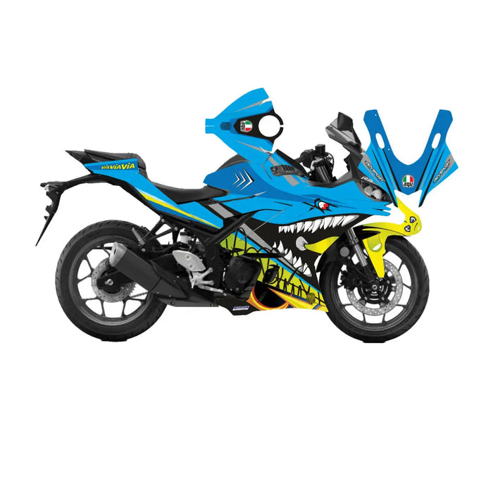 Yamaha Blue Rossi Shark Graphic Sticker Decal Wrap Kit Fits Yamaha R3 R25 2014-2022 Bikerz Kingdom