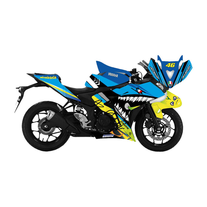 Yamaha Blue Rossi Shark Graphic Sticker Decal Wrap Kit Fits Yamaha R3 R25 2014-2018