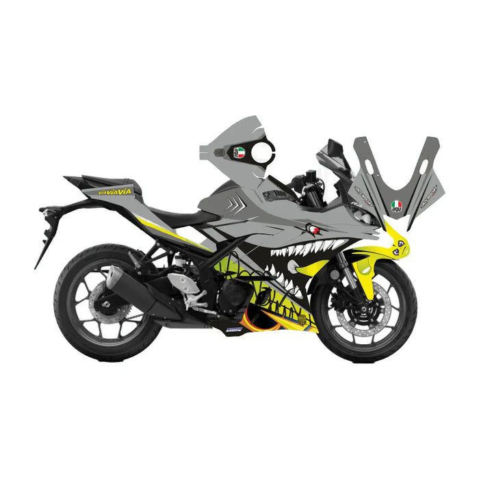 Yamaha Grey Rossi Shark Graphic Sticker Decal Wrap Kit Fits Yamaha R3 2019-2022 Bikerz Kingdom